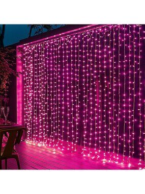 300 LED Pink Curtain String Lights - Waterproof Fairy Lights for Bedroom, Party
